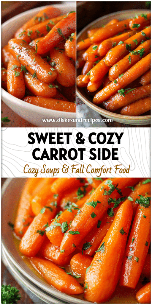 Bowl of glistening maple brown sugar carrots cooked in a slow cooker and topped with fresh herbs.